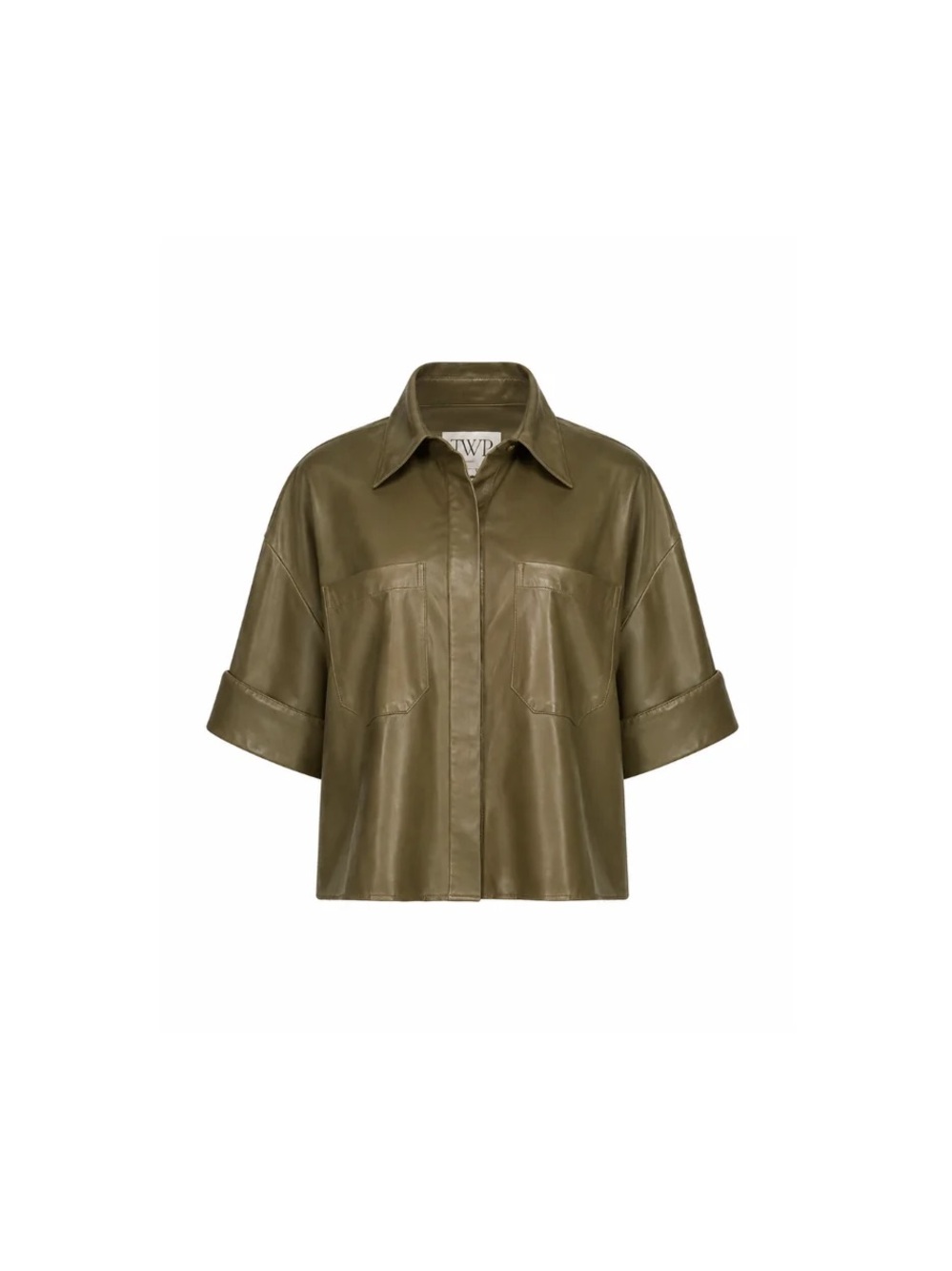 TWP My Newest Mistake Leather Shirt in Olive Green Short-Sleeve Shirt